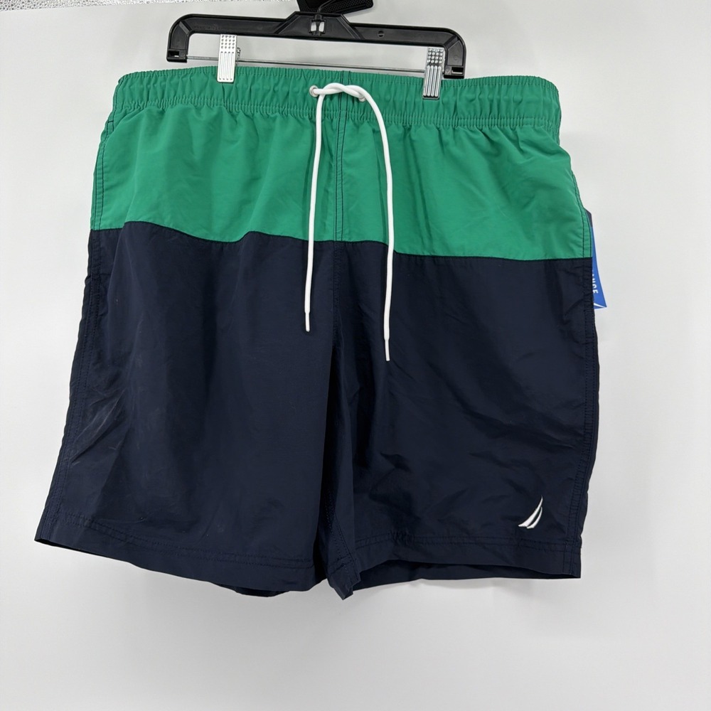 NAUTICA Men's Blue & Green Anchor Logo Swim Trunks Shorts w/ Mesh NEW XL